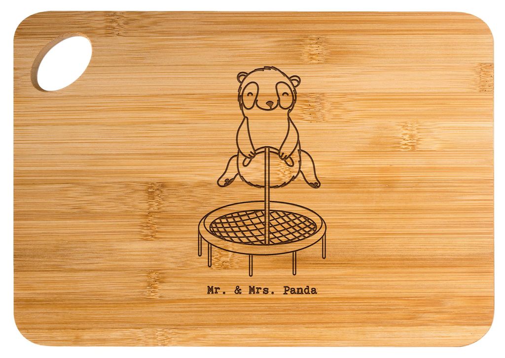 Mr. & Mrs. Panda Schneidebrett Panda Trampolin springen - Transparent - Geschenk, Turnen, Holzbrett, Fitnessstudio, holzschneidebrett, Frühstücks...