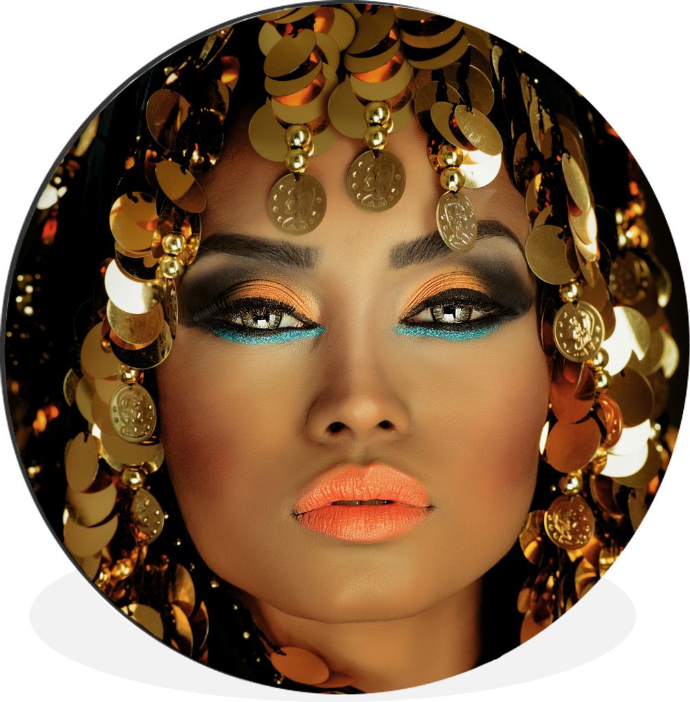 MuchoWow Aluminium Wandkreis Frau - Kleopatra - Gold - Schmuck - Make-up - Luxus Ø 60 cm Wanddeko Modern Wohnzimmer - Wand Kreis - Wandbild - Sc...
