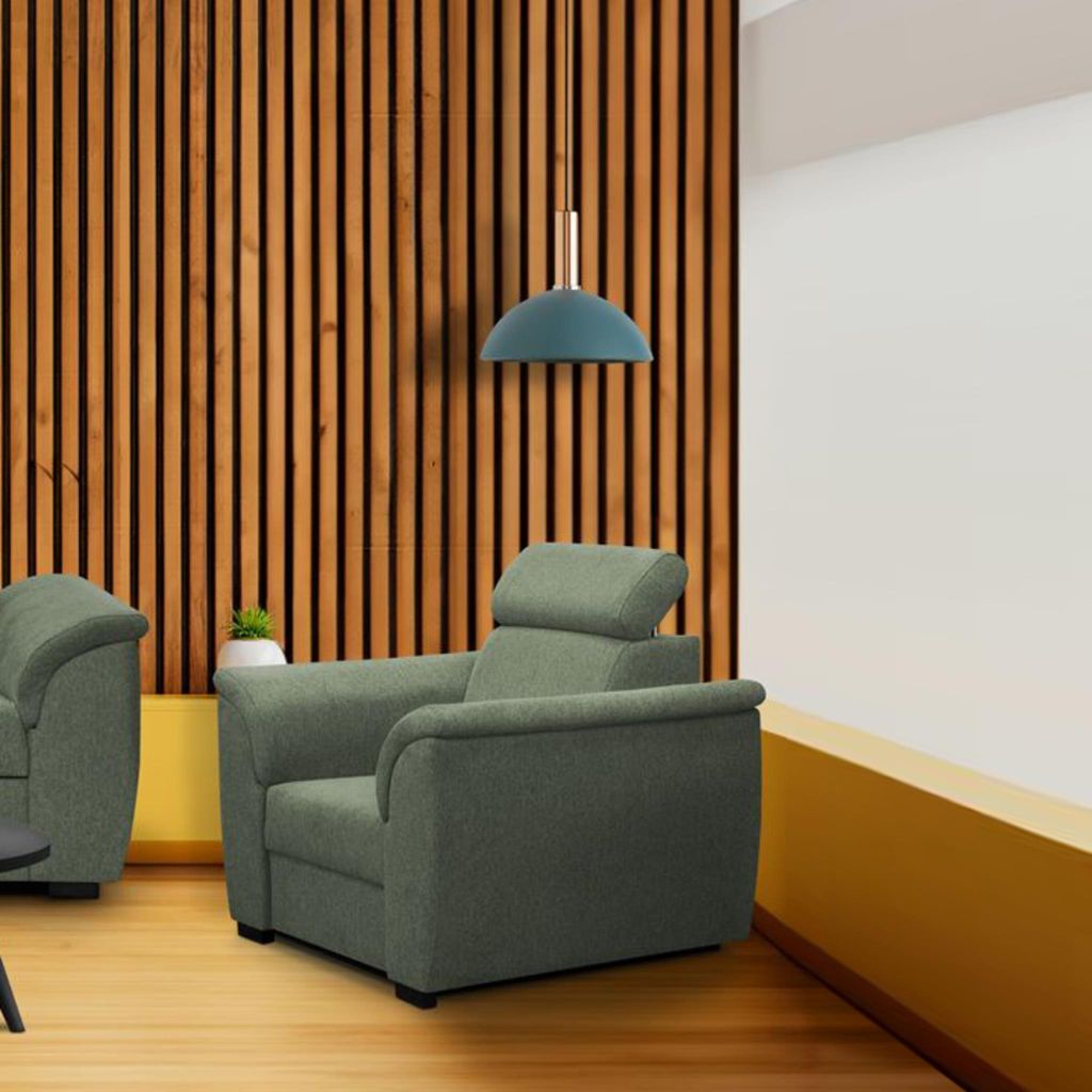 Relaxsessel Madera Sessel mit verstellbare Kopfstütze stilvoll Polstersessel mit Wellenfedern modern Loungesessel, Stoff: matana 06 - grün