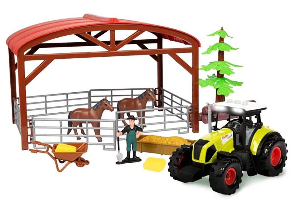 PFERDESTALL Spielset 14-teilig Pferde Traktor mit Licht und Ton Zubehör Reiterhof Ranch Spielset Bauernhof Farm Spielzeug 86