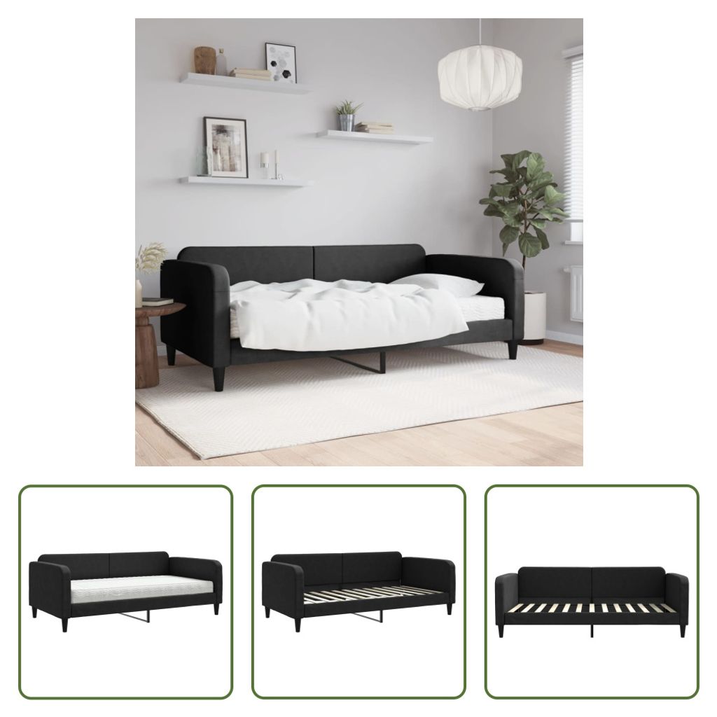 The Living Store Tagesbett mit Matratze Schwarz 100x200 cm Stoff
