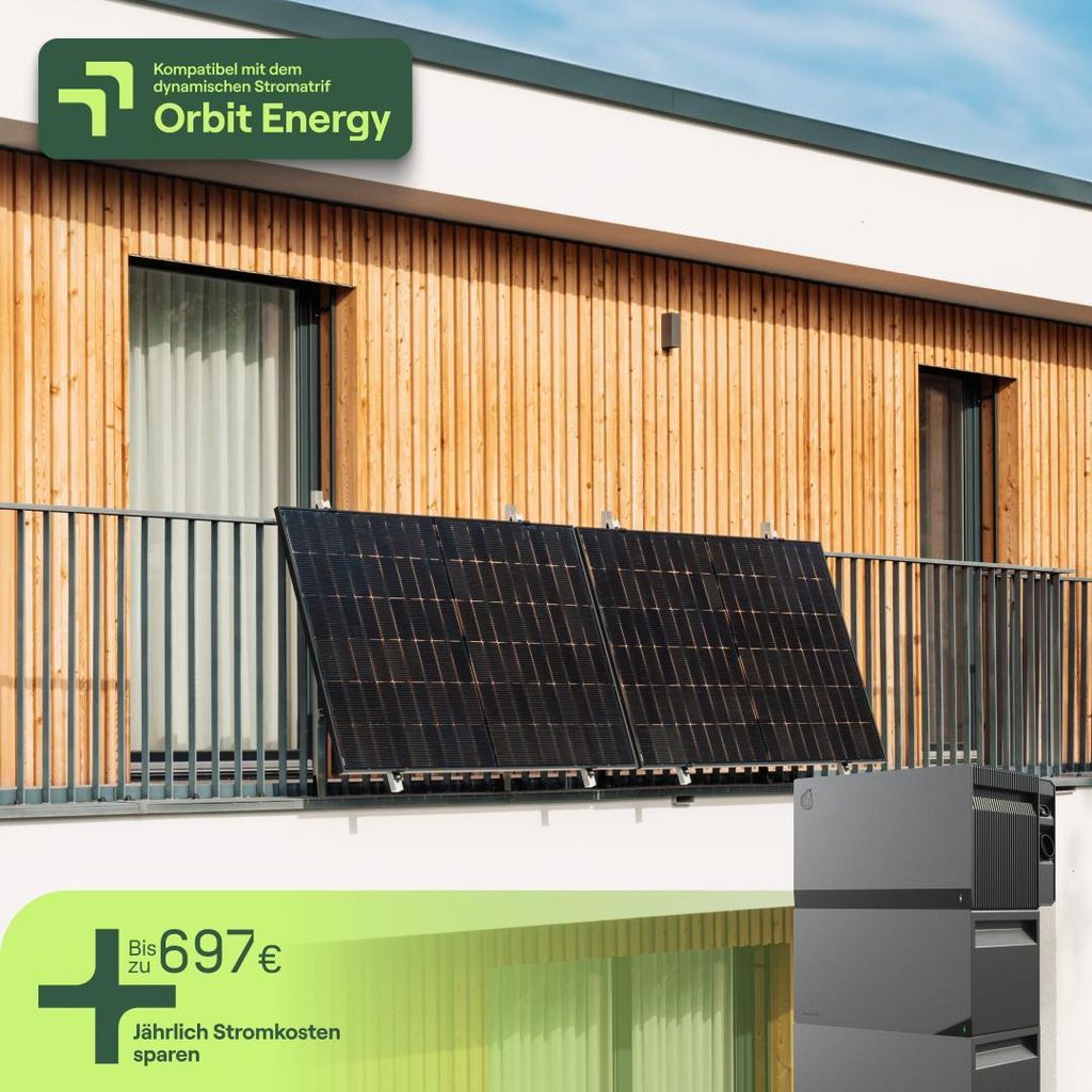 Balkonkraftwerk für Balkon mit 2 Modulen & Speicher Avocado Orbit M (6,33 kWh) - 5m Anschlusskabel - priBalcony Duo