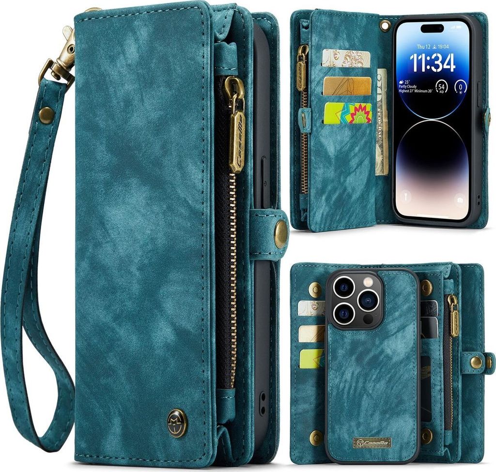 Caseme 008 iPhone 14 Pro Hülle Abnehmbare 2in1 Klapphülle Geldbörse - Blau