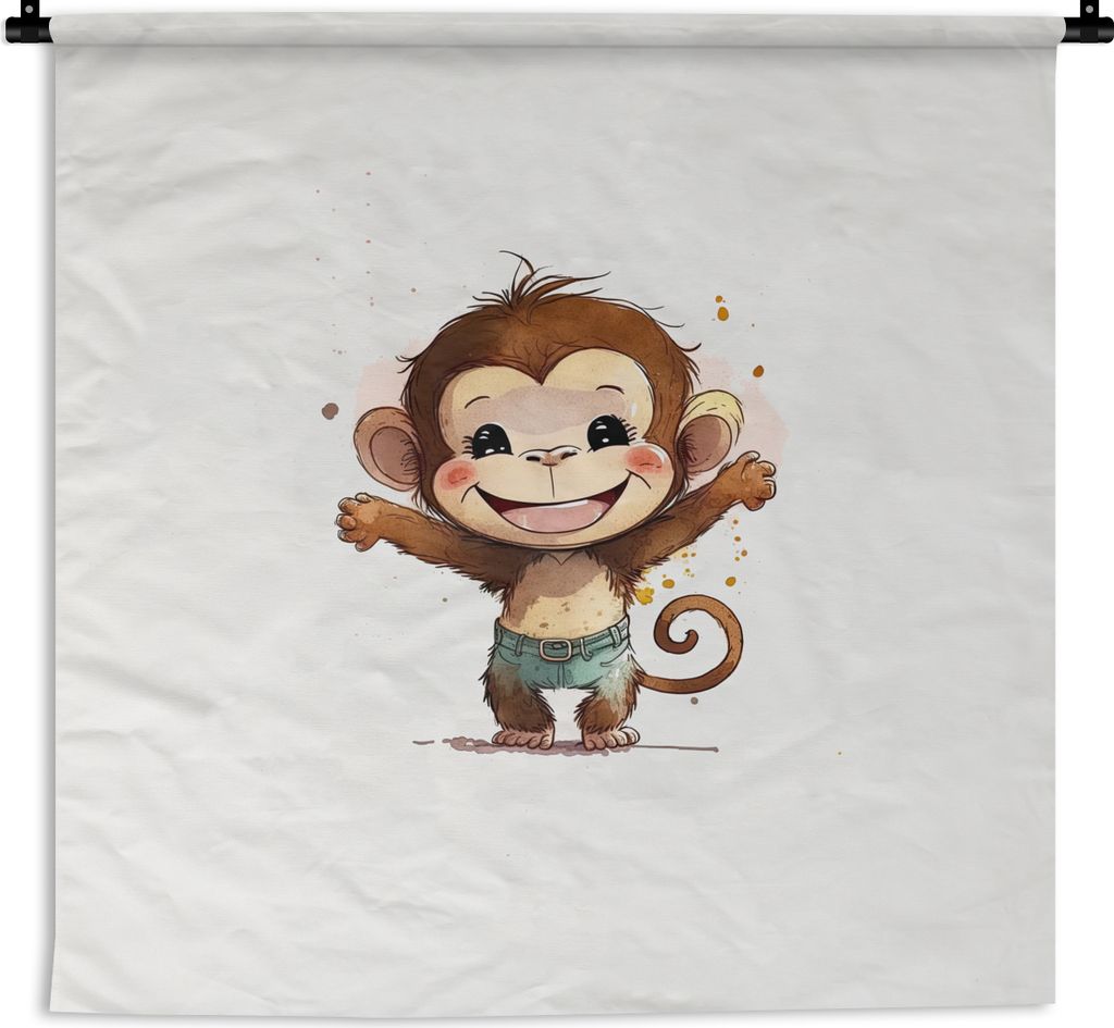MuchoWow Wandteppich Wandbehang Affe - Braun - Aquarell - Tiere - Mädchen - Jungen 60x60 cm Tapisserie Dekoration Wandtuch - Dekorationen - Wand...