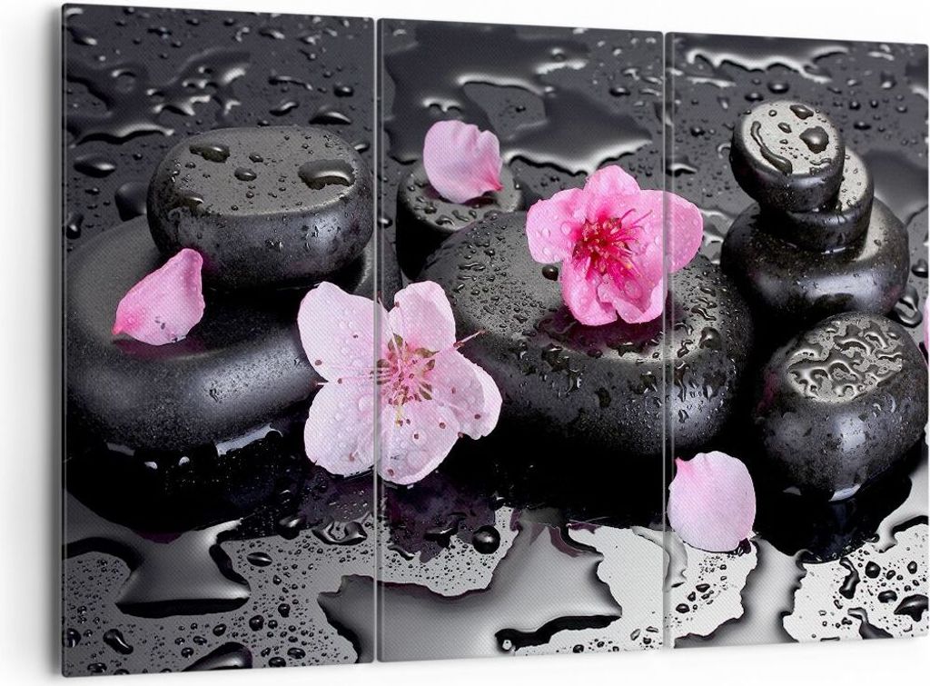 Bild auf Leinwand - Leinwandbild - Blumen Steine Tropfen Spa - 165x110cm - Wand Bild - Wanddeko - Leinwanddruck - Bilder - Kunstdruck - Wanddekorat...