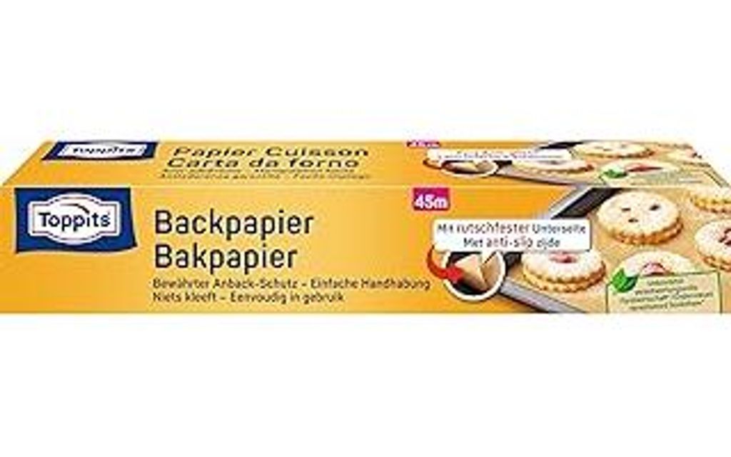 Toppits Backpapier - 1 x 45 m Rolle, Antihaft, mit Abreiß-Säge, Rutschfest,, Ideal für Backofen, Airfryer und Dampfgarer
