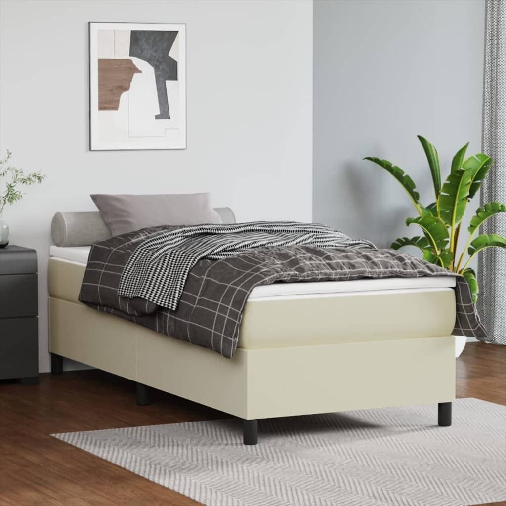 "Rabatt" Boxspring-Bettrahmen 2 Personen - Schlafzimmerbett - Creme 90x190 cm Kunstleder - Klassische Betten CC4600