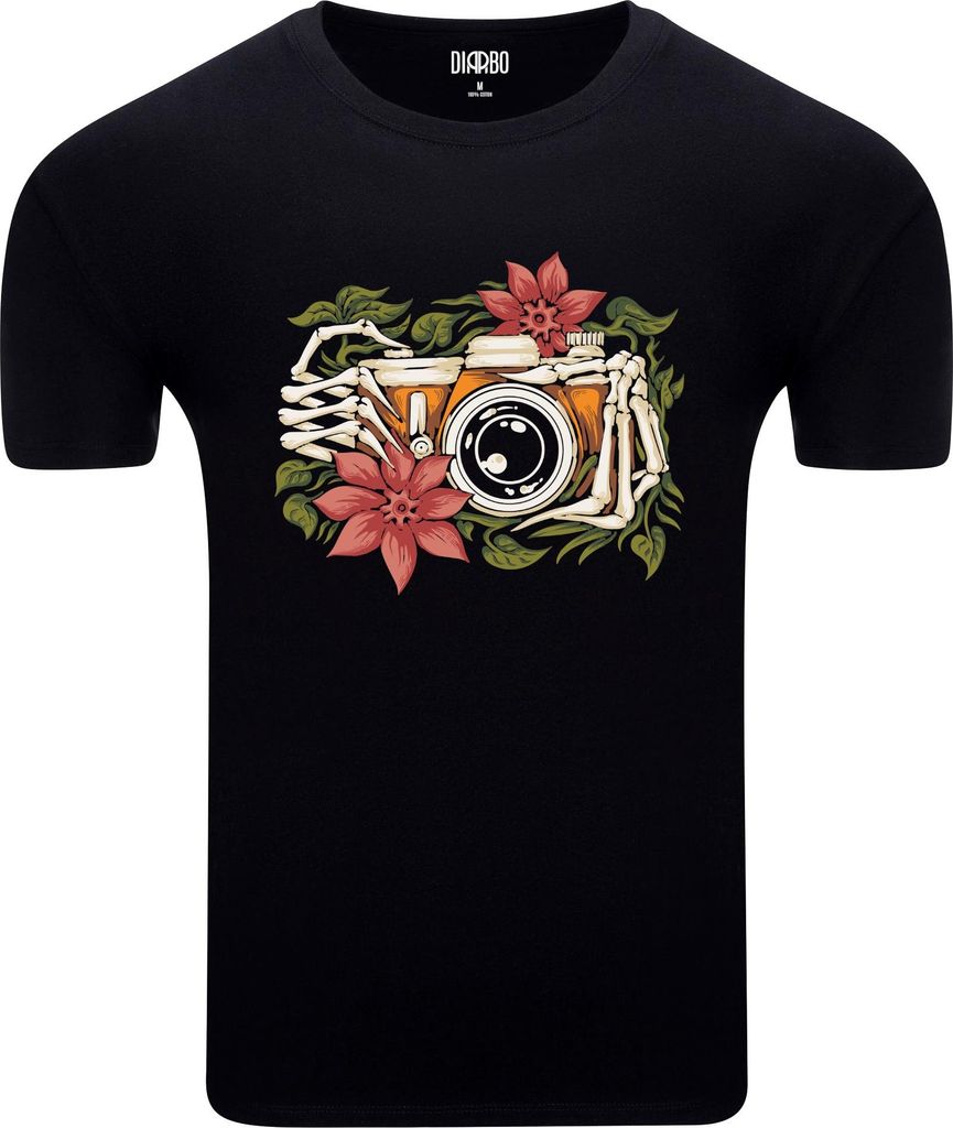 Diarbo Herren T-Shirt mit Fotografie-Liebhaber Druck Skelettkamera Schwarz Gr.S