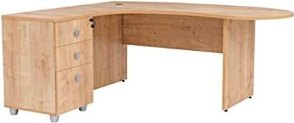 Winkelschreibtisch "Gela", Holzfuss, Saphir Eiche Nachbildung, 180x120 x74 cm, inkl. Beistellcontainer, links gewinkelt