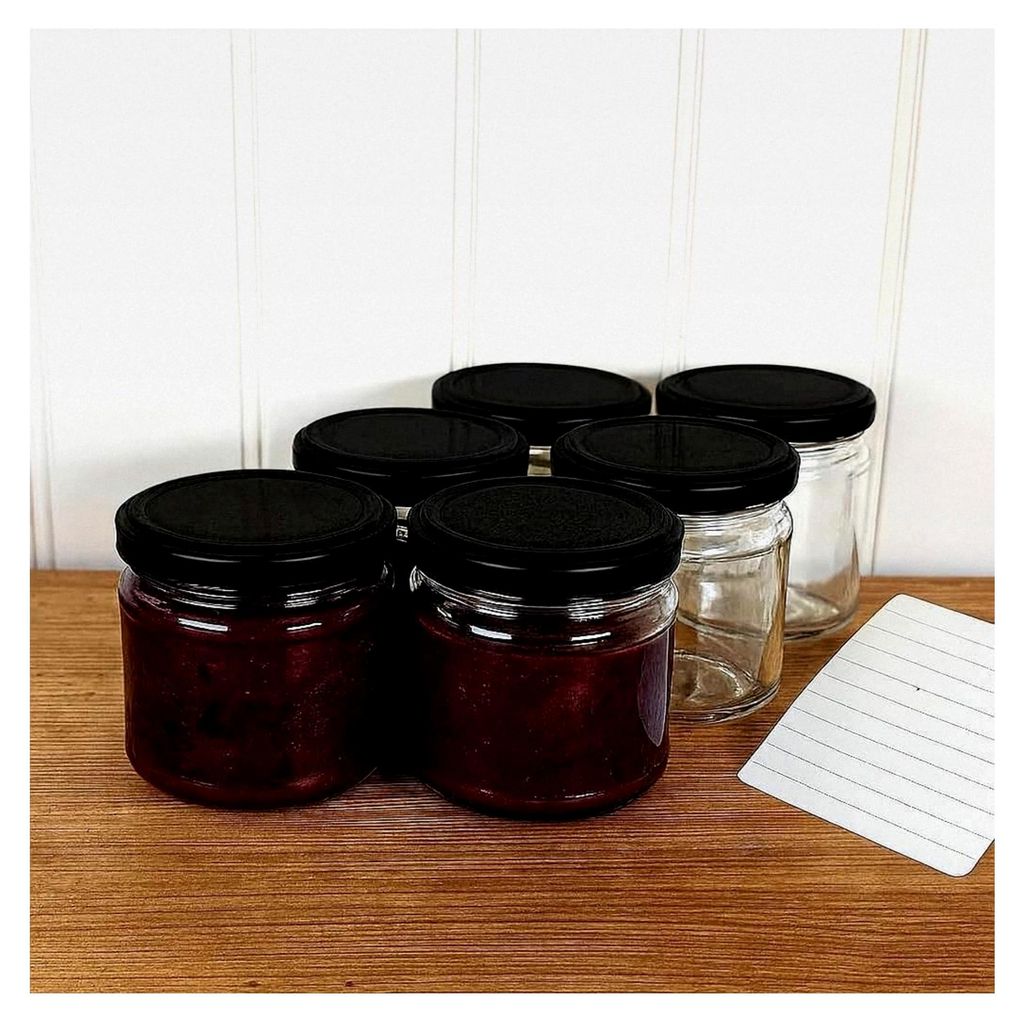 Einmachgläser mit Schraubdeckel 210 ml – Marmeladengläser mit Deckel und Etiketten – Spülmaschinenfest und lebensmittelecht (Schwarz, 12 St...