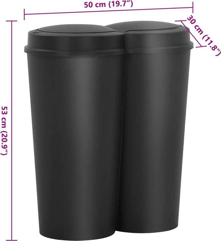 vidaXL Duo Bin Black 50 l Obrázok produktu 7