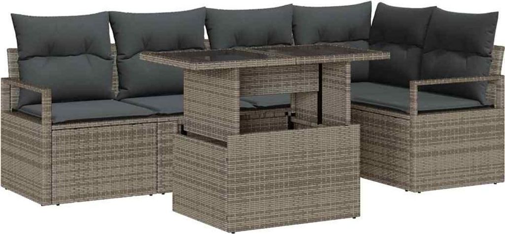 vidaXL Gartensofa-set mit Kissen mit Speicher 6 pcs Grau Poly Rattan