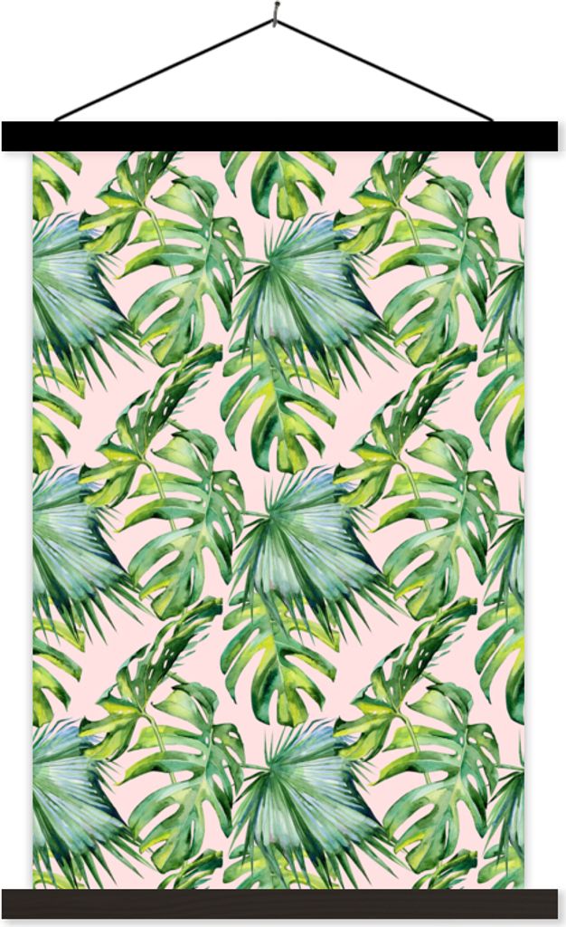 MuchoWow Textilposter Blumen - Tropisch - Blätter 40x60 cm mit schwarzem Rahmen - Wanddekorationen