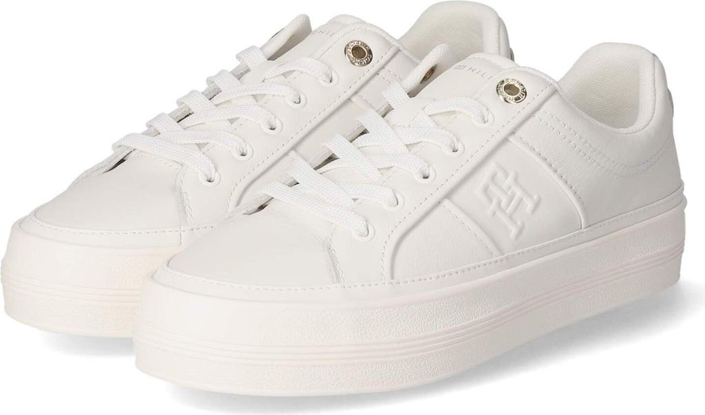 Tommy Hilfiger Damen Low Sneaker/ Schnürschuhe Weiss Leder Synthetik Mix Größe: 42