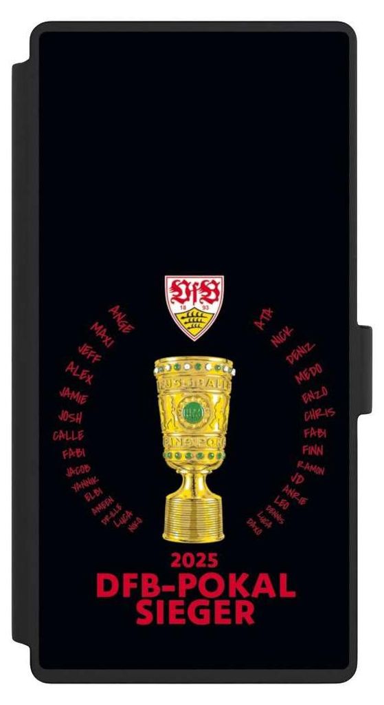 NIVOCASE Klapphülle für Samsung Galaxy S23 Ultra Handyhülle aus Kunst Leder NIVOflip schwarz Offizielles Lizenzprodukt Pokal VfB Stuttgart