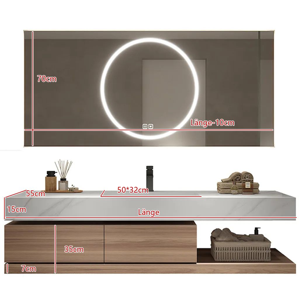 360Home Lavabo in Vetroceramica con mobile e specchio LED Immagine del prodotto 