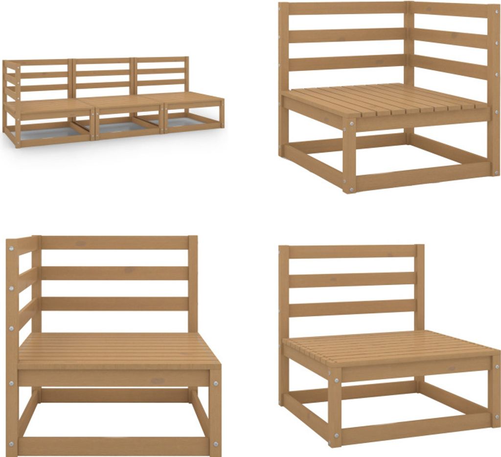 vidaXL 3 tlg. Garten Lounge Set Honigbraun Massivholz Kiefer - Garten-Lounge-Set - Garten-Lounge-Sets - Lounge-Set - Lounge-Sets