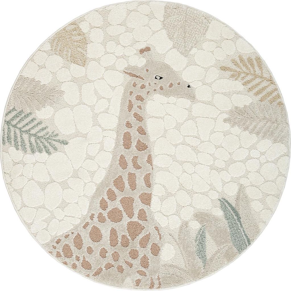 Kinderzimmer Babyzimmer Teppich Giraffenmuster Creme Rund Produktbild 