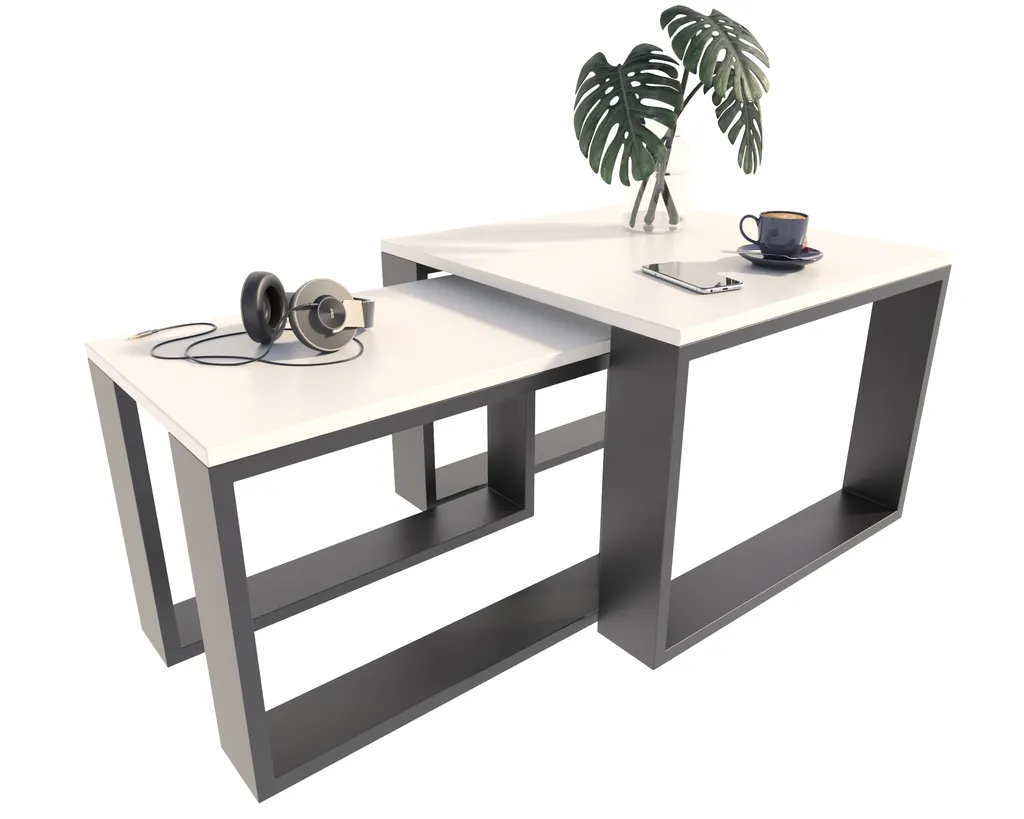 Occasione Tavolino Salotto Soppalco Legno | Bianco Nero 2 Ripiani