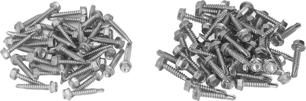 100 Stück Sechskantschrauben mit Unterlegscheiben, selbstschneidende Schrauben aus Edelstahl 304, Sortiment 4,2 x 25 mm, 4,8 x 25 mm