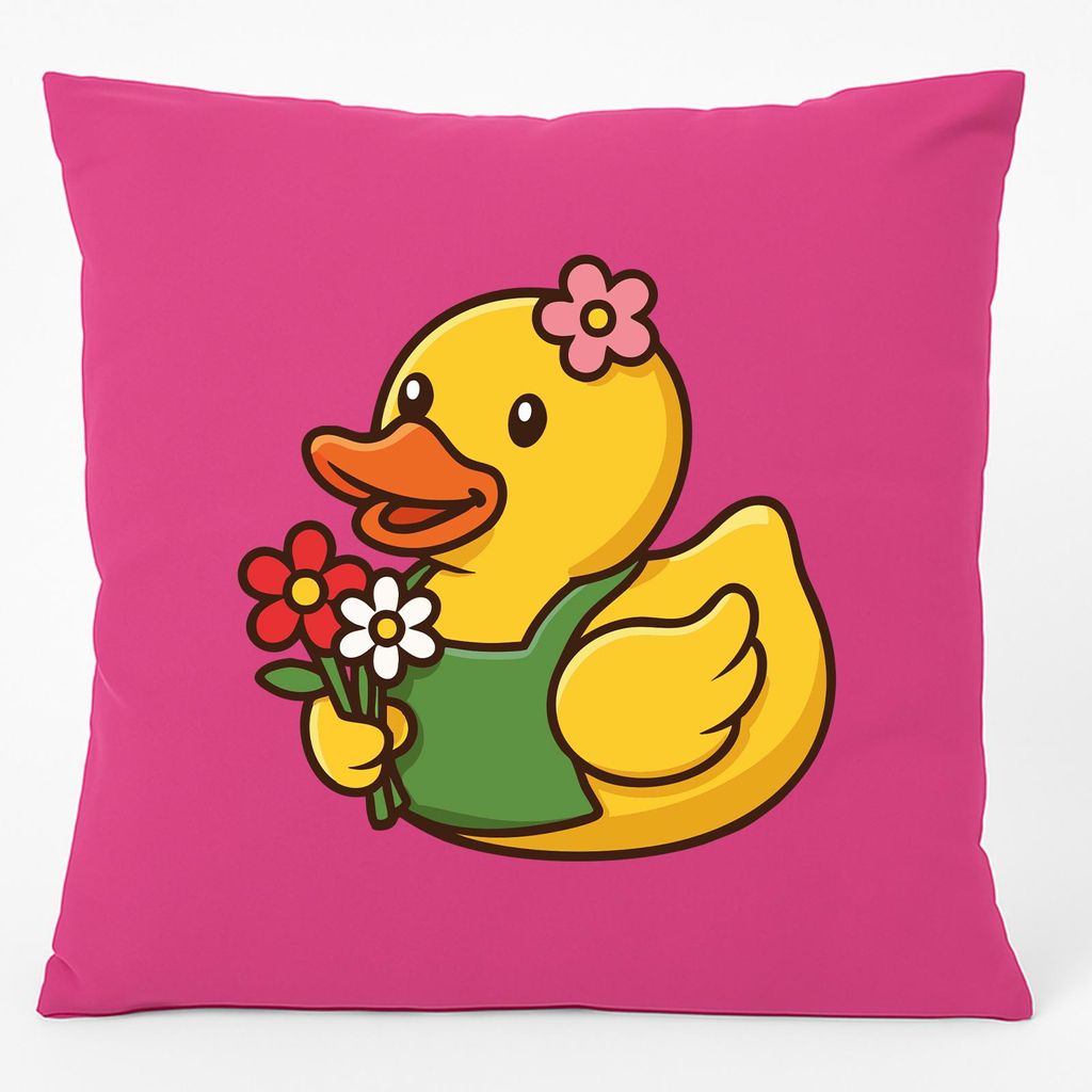 Huuraa Kissen Quietscheente Floristin Gummiente Gärtnerin 40x40cm mit Füllung Fuchsia Baumwolle Dekokissen Geschenkidee