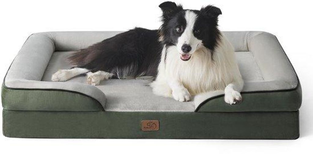Orthopädisches Hundebett, ergonomischer Hundesofa - 89 x 63 cm, Ei-Krätzchen für mittelgroße Hunde, waschbar, antislip, Naturfederoptik, Tannen...