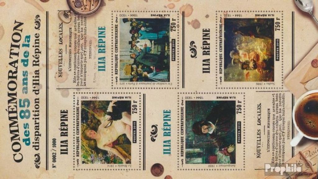 Briefmarken Zentralafrikanische Republik 2015 Mi 5715-5718 Kleinbogen (kompl. Ausgabe) postfrisch Ilia Repine