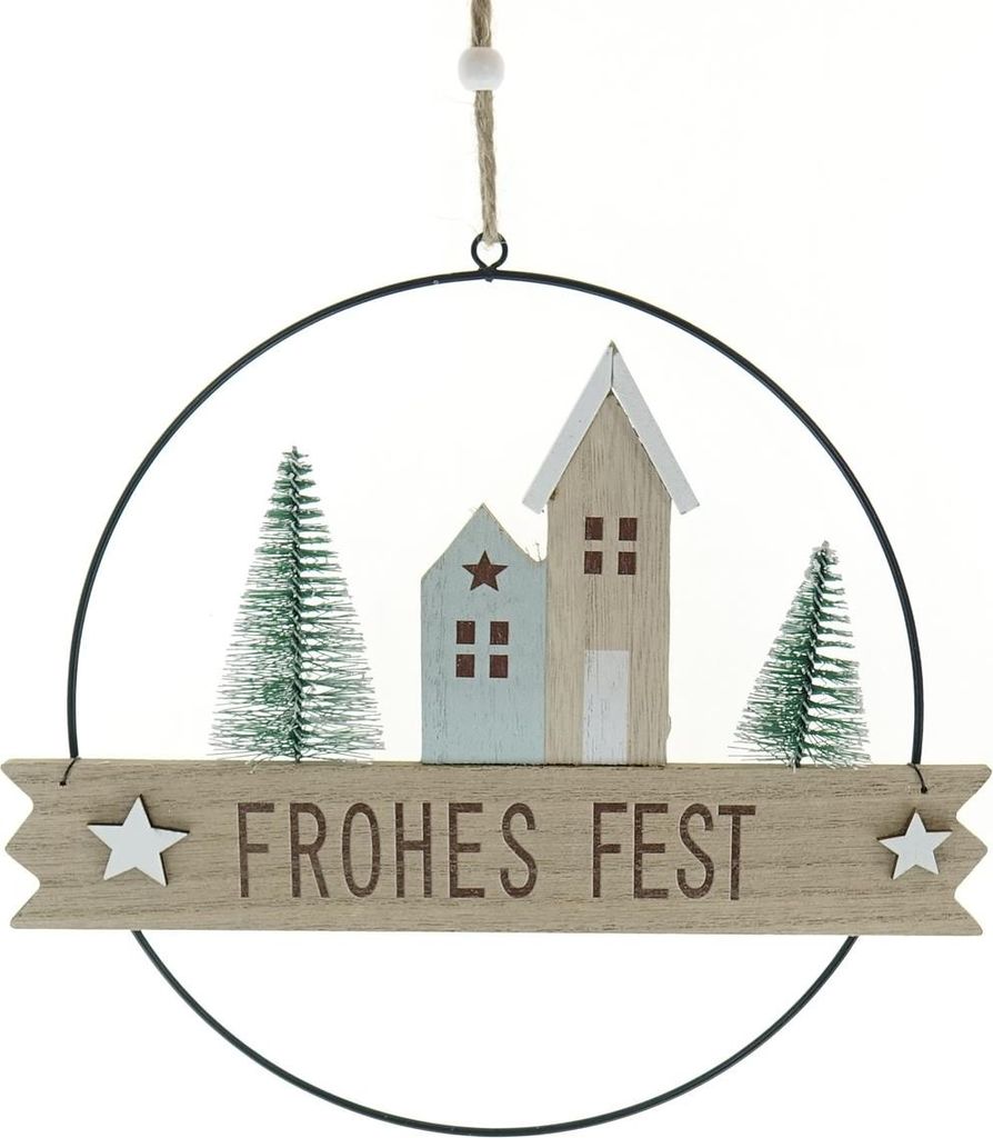 Riffelmacher Weihnachts-Tür-Ring Häuser mit Bäumen & Schriftzug Frohes Fest Ø 21 cm