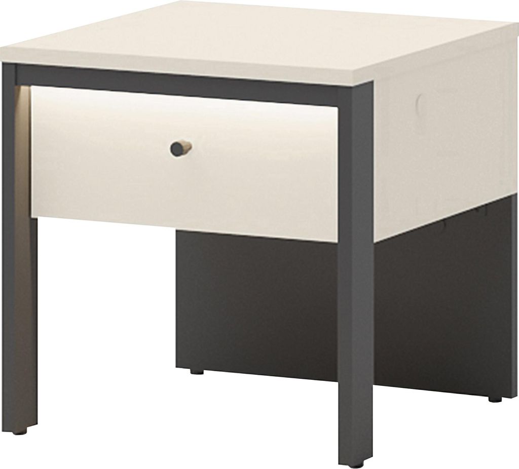 MIRJAN24 Nachttisch Enna 1S EN-05, Stilvoll Schlafzimmer, Nachttisch mit eins Schubladen mit Beleuchtung (Farbe: Sandbeige / Schwarz)