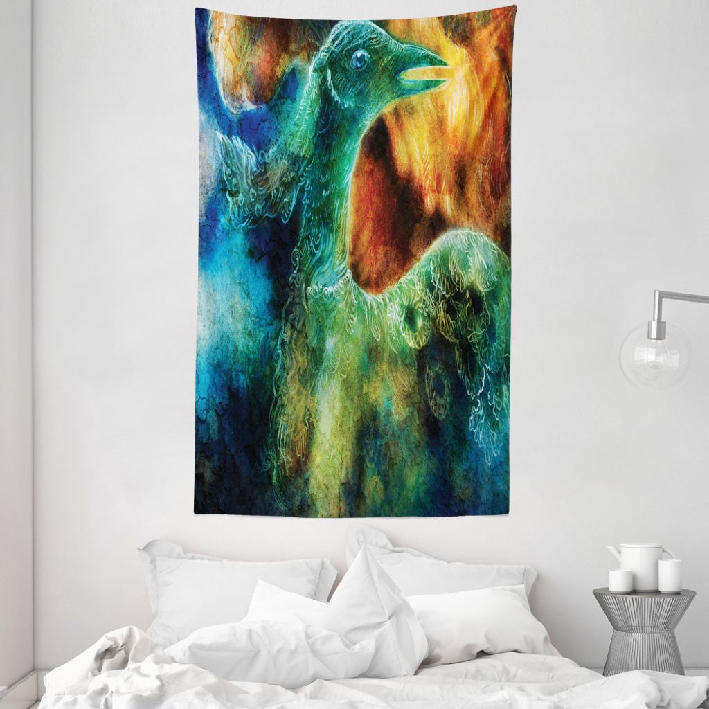 ABAKUHAUS Bunt Wandteppich und Tagesdecke, Mythisches Phoenix Geburt aus Weiches Mikrofaser Stoff Waschbar ohne Verblassen Digitaldruck, 140 x 230 ...