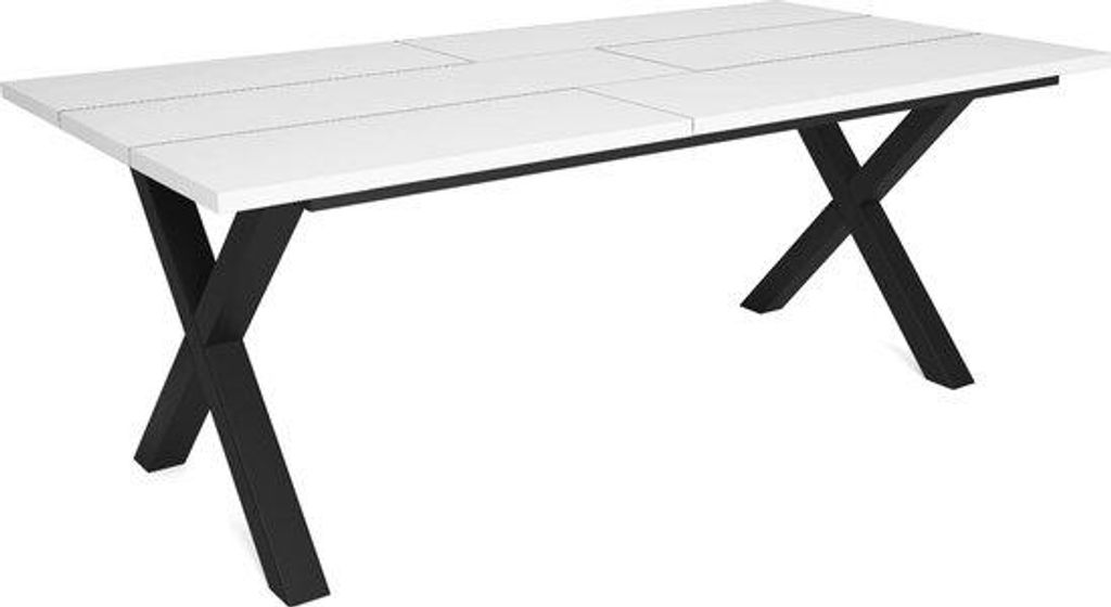 Happyment Esstische Duvi – Rechteckige Esszimmer-Tisch für 4–8 Personen – Massivholz & Metall X-Beine – Modern – Schwarz – 200x90x75cm