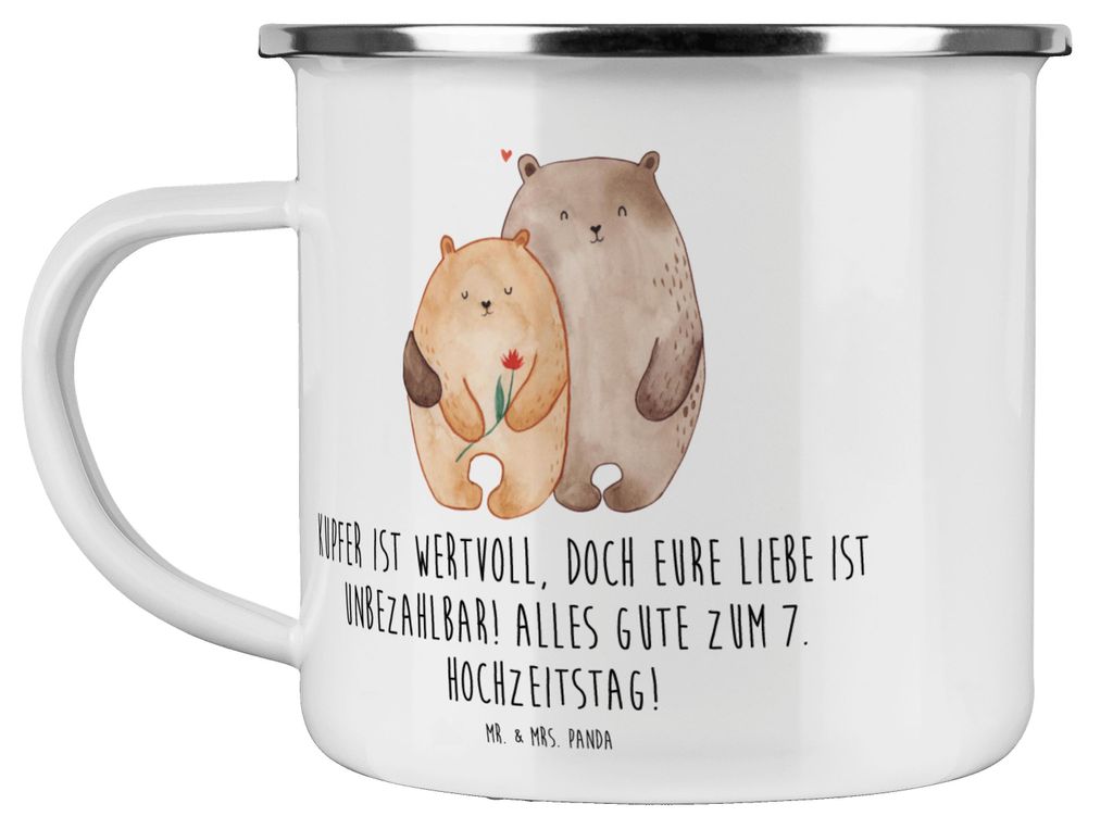 Mr. & Mrs. Panda Kaffeepott 7. Hochzeitstag Kupferhochzeit - Weiß - Geschenk, Haferl, Emaille Becher, Heiraten, Jubiläum feiern, Ideen, Ehefeier,...