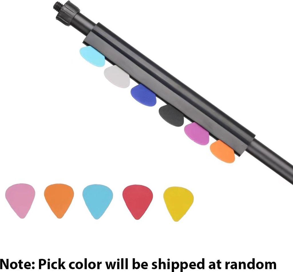 Aufbewahrungshalter für Gitarrenplektren mit 5 Gummi-Picks, Klemmclip für Mikrofon-Score-Ständer, universeller Durchmesser 16–19 Rohre
