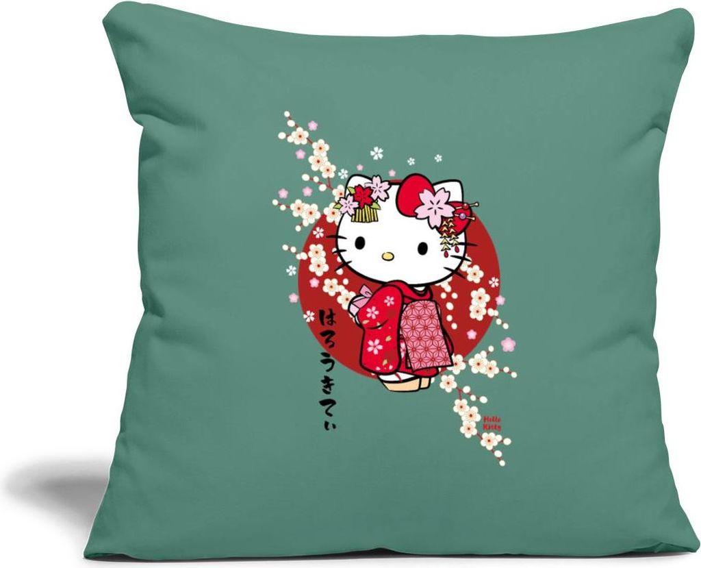 Spreadshirt Hello Kitty Japan Kimono Kirschblüten Kissenbezug 45x45 cm, One size, Tanngrün