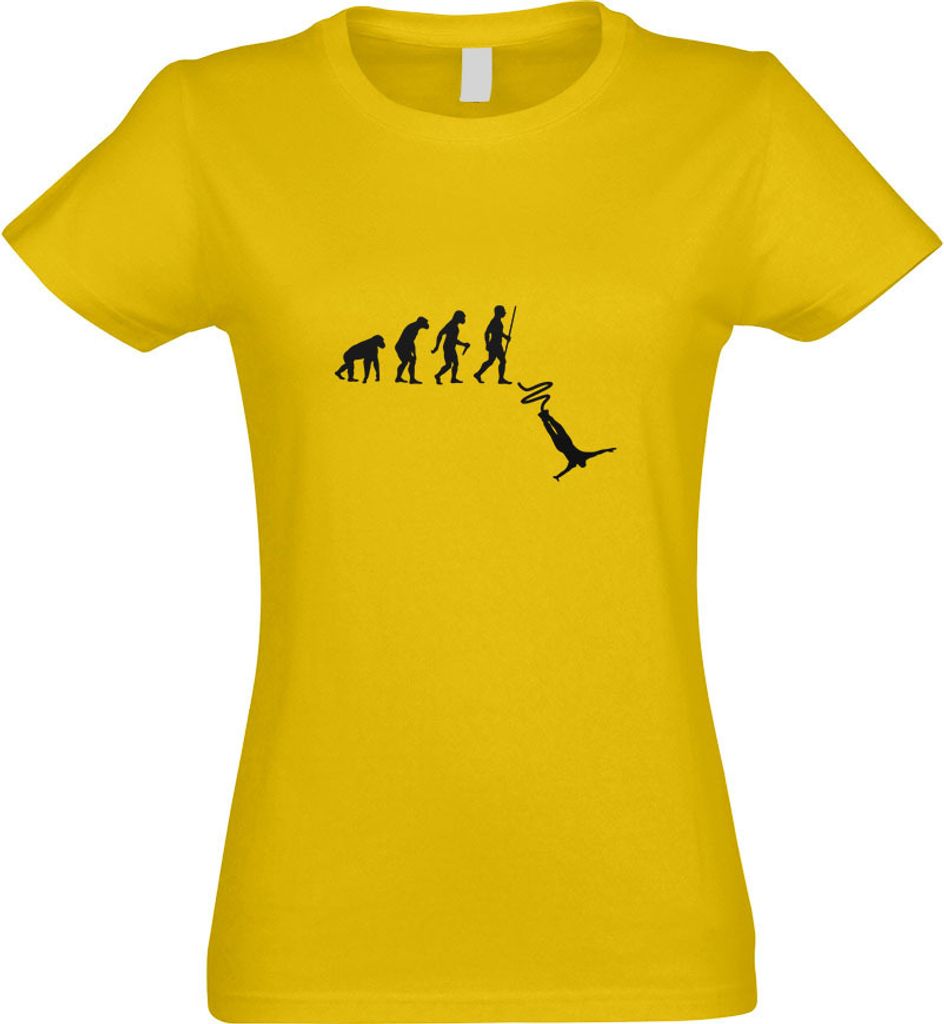 Kiwistar - T-Shirt tailliert - Damen - gelb - Bungeespringen Evolution - mit Motiv Bedruckt - Funshirt Design - Sport - Freizeit - Damen - M
