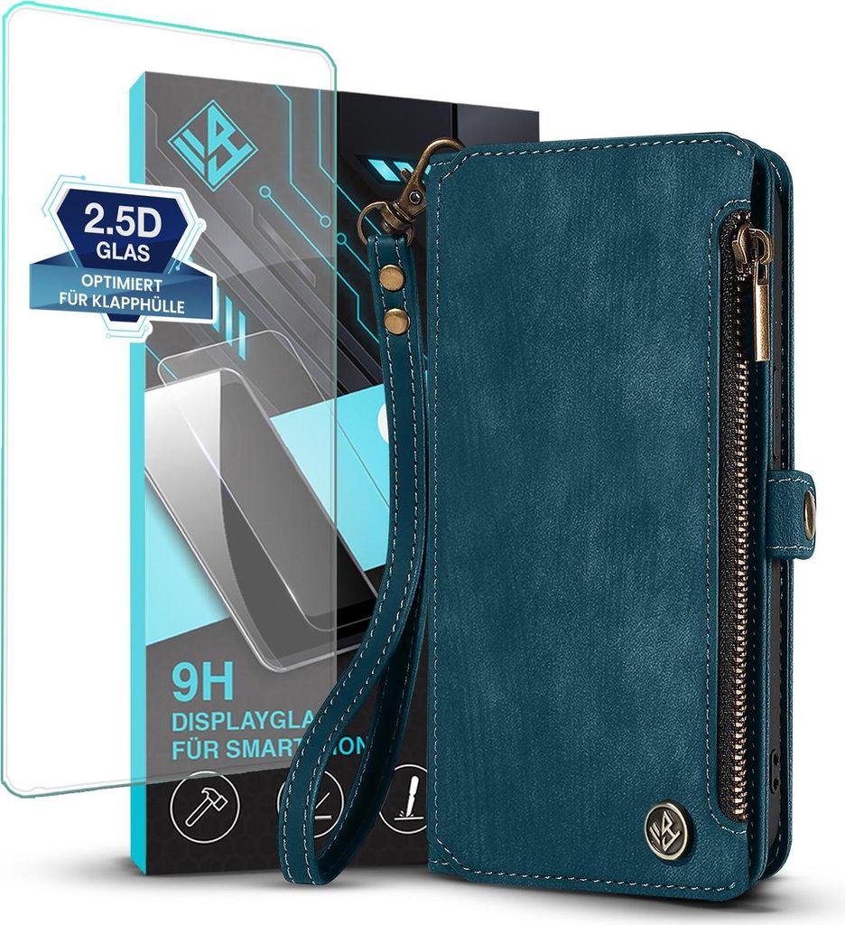 Handy Hülle für Xiaomi 15T Pro Geldbeutel Geldbörse RFID Schutz Klapphülle Cover Schutzhülle Wallet mit 9H Displayglas Displayschutz Farbe: Pe...
