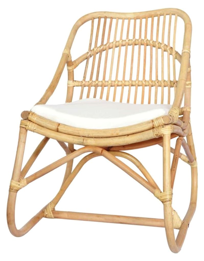 Rattansessel mit Holzbeinen, Esszimmerstuhl, Küchenstuhl, Lesestuhl, Leinen