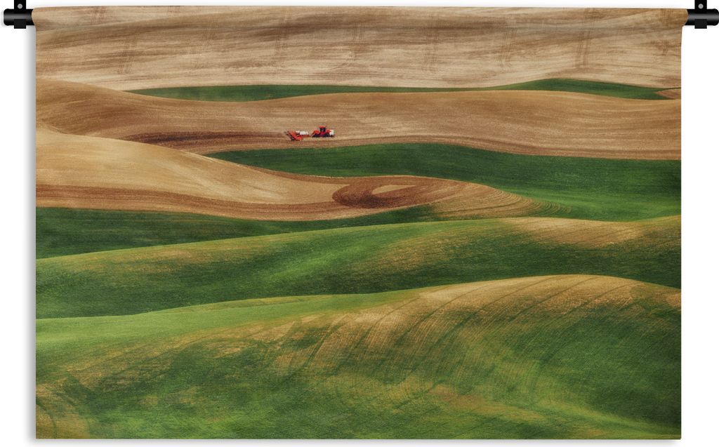 MuchoWow Wandteppich Wandbehang Traktor - Gras - Hügel 150x100 cm Tapisserie Dekoration Wandtuch - Waschbar - Tapisserien - Wand-Decke