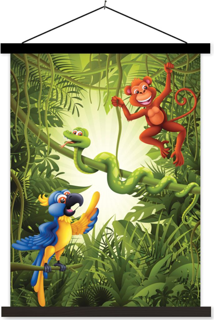 MuchoWow Textilposter Wald - Tiere - Tropisch - Kinder - Junge - Mädchen - Kinder 40x53 cm mit schwarzem Rahmen - Abbildung