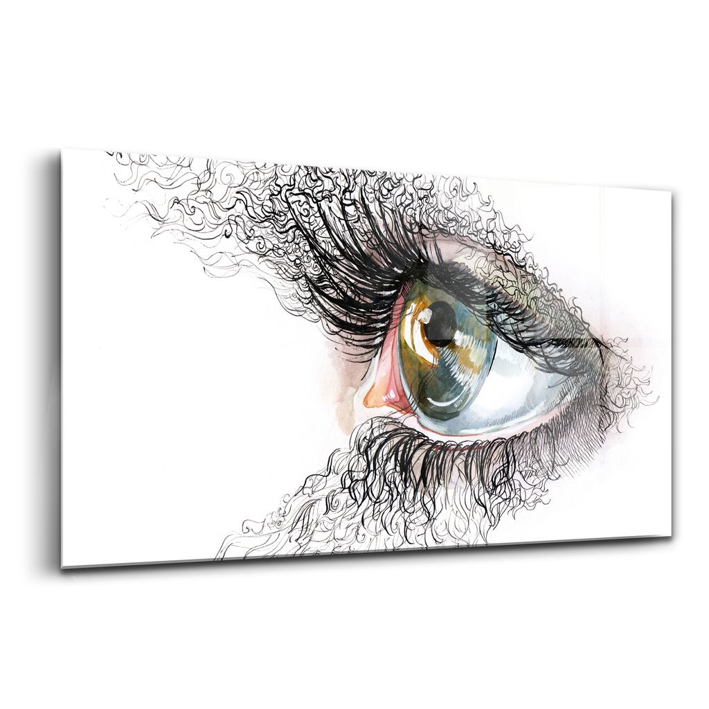 XXL 140x70 - Bilder auf glas - Einteilig - Wanddekoration - Glas Bilder - Spiegelung einer Sonnenblume im Auge einer Frau