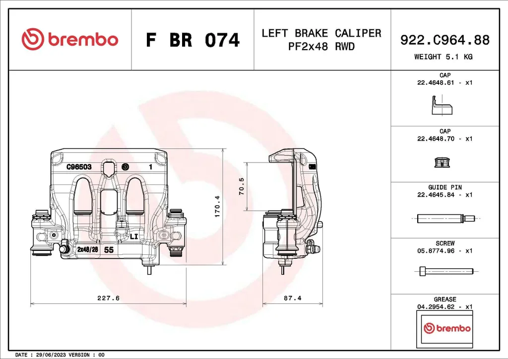Brembo F BR 074 Étrier de frein haute fiabilité OE 9074235700
