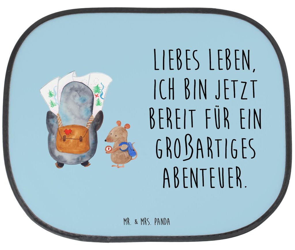 Mr. & Mrs. Panda Auto Sonnenblende Pinguin & Maus Wanderer - Eisblau - Geschenk, Autoscheiben Sonnenschutz, Wandern, Hitzeschutz, Abenteuer, Seiten...