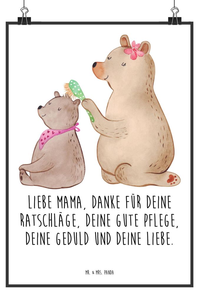 Mr. & Mrs. Panda Bild Bär Kind DIN A4 - Weiß - Geschenk, Muttertag, wandkunst, wanddeko, Bären, Plakat, drucke, Mama, Mutter, Kunstdruck