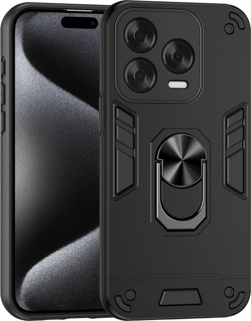 Für ZTE Blade V70 Vita Armor Magnet Metall Ring PC Schutz Handy Hülle Schwarz