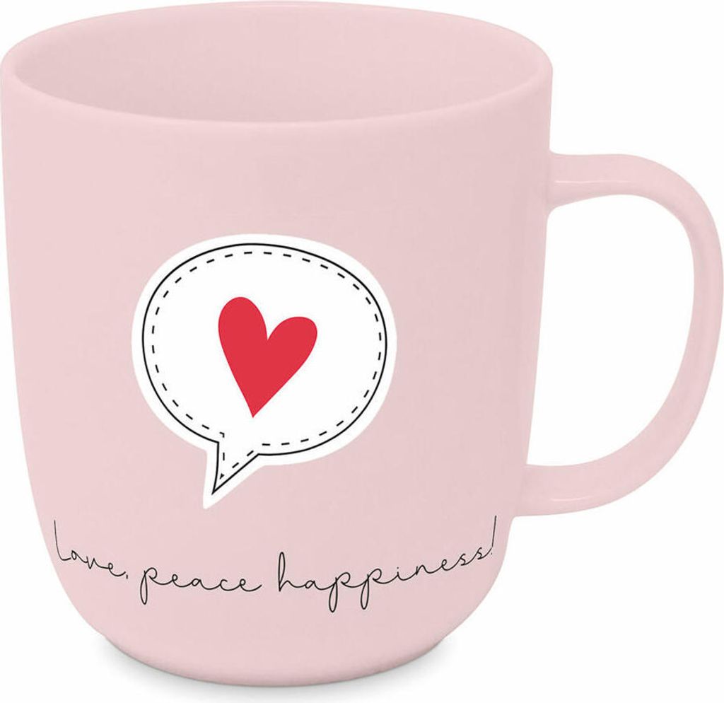PPD Love, peace, happiness Mug 2.0 D@H, Henkelbecher, Kaffeetasse, Becher, Tasse, New Bone China, Rosa, 400 ml, 561102072