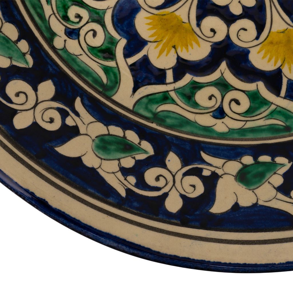 Lagan Rishtan Servierteller 41 Cm – Handbemalte Usbekische Keramik, Machrob Blau-Gelb Design