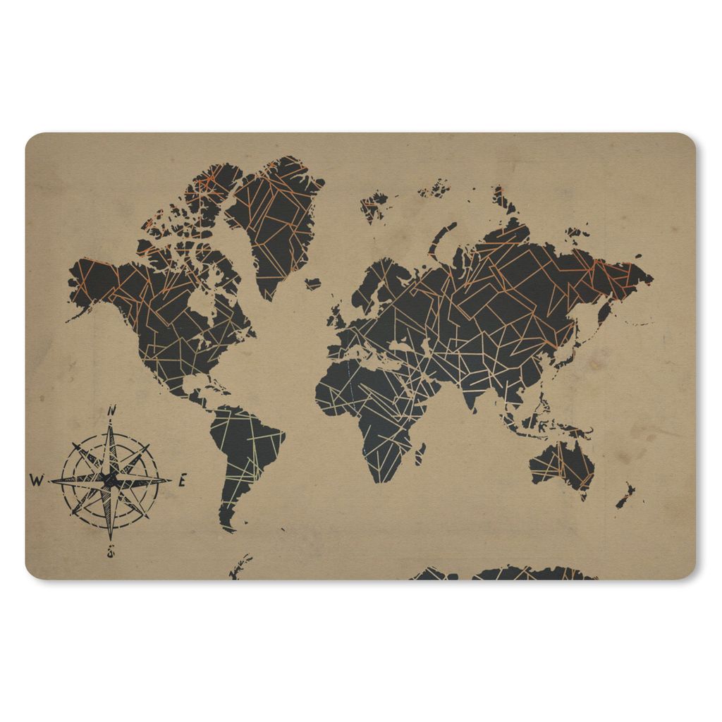 MuchoWow Schreibtischunterlage Weltkarte - Vintage - Kompassrose 60x40 cm - XXL Mauspad - Großes Mauspad