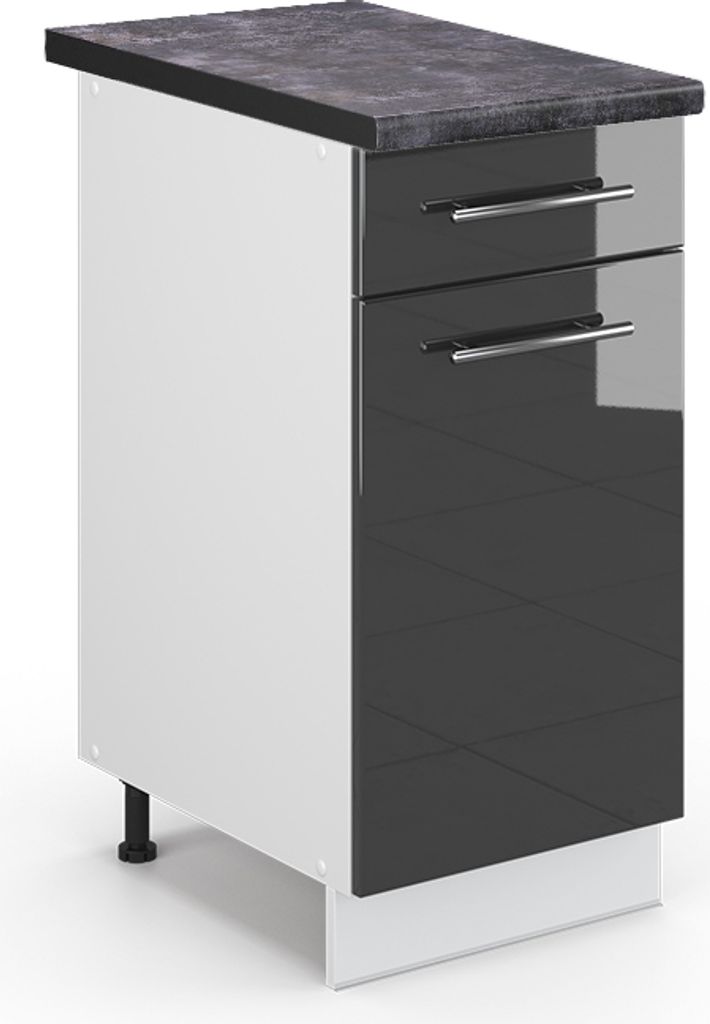 Küchenunterschrank Vicco Fame-Line Anthrazit Hochglanz 40 cm , AP Anthrazit, Model 46094