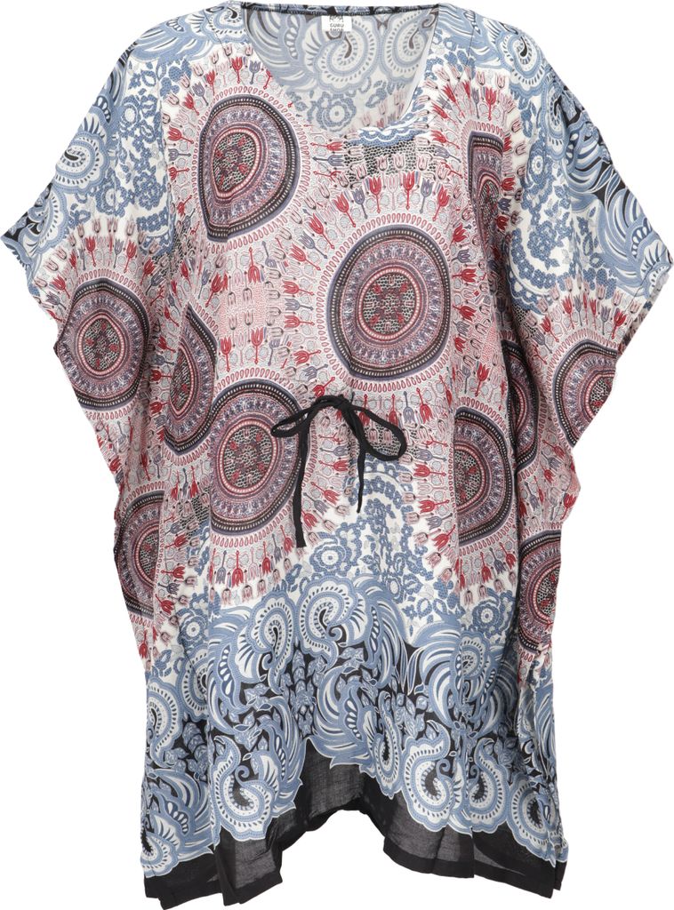 Poncho, Mandala Tunika, Boho Kaftan, Kurzarm Strandtunika für Starke Frauen - Schwarz/grau, Damen, Viskose, Blusen & Tunikas