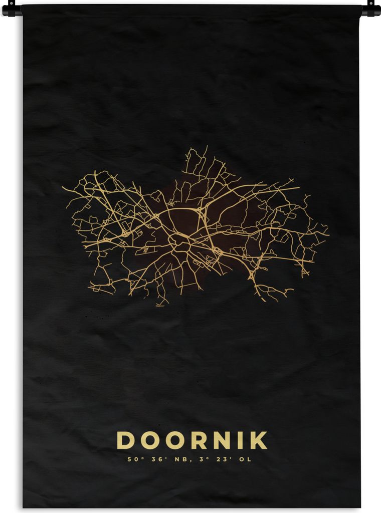 MuchoWow Wandteppich Wandbehang Stadtplan - Belgien - Gold - Karte - Tournai 60x90 cm Tapisserie Dekoration Wandtuch - Foto-Teppich - Abwaschbar
